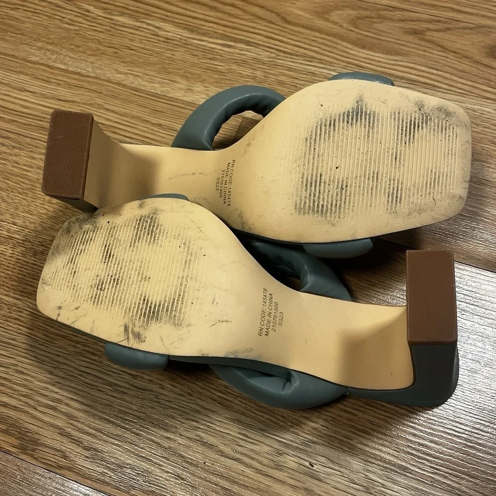 Primark Women's Heeled Mules Size 8 Light Green Padded Straps Modern Party Glam